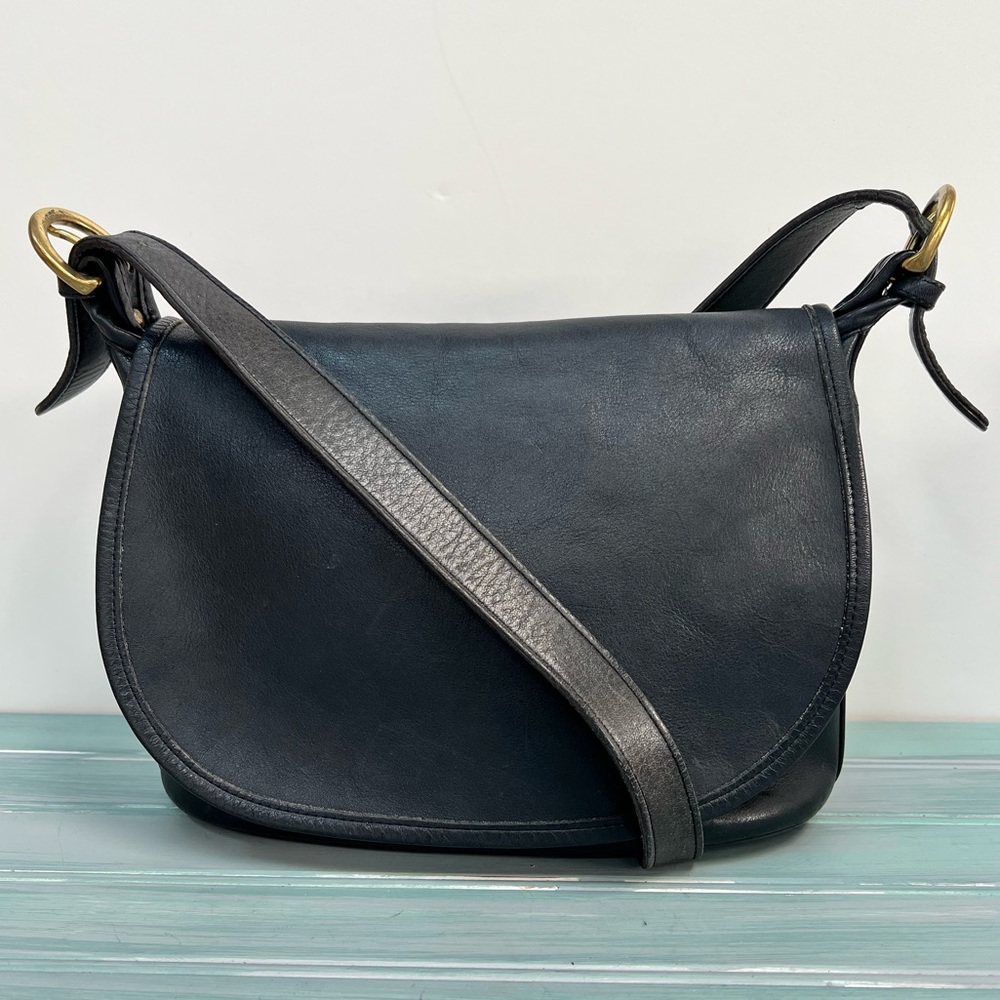 Vintage Coach Black Leather Messenger Bag Crossbody #D8Z-1450